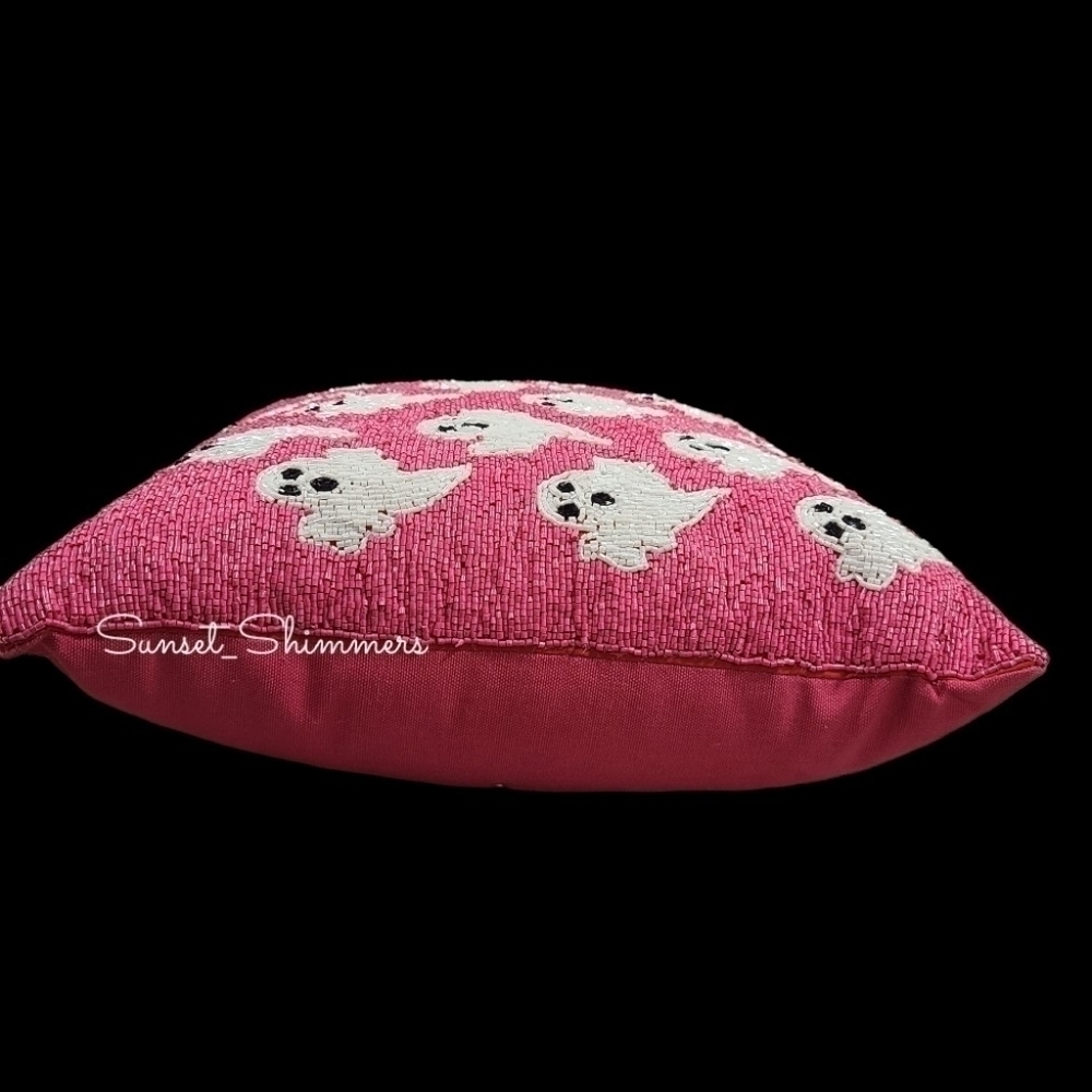 Pink Beaded GHOST Throw Pillow Decor 14" Halloween NEW - Picture 4 of 7